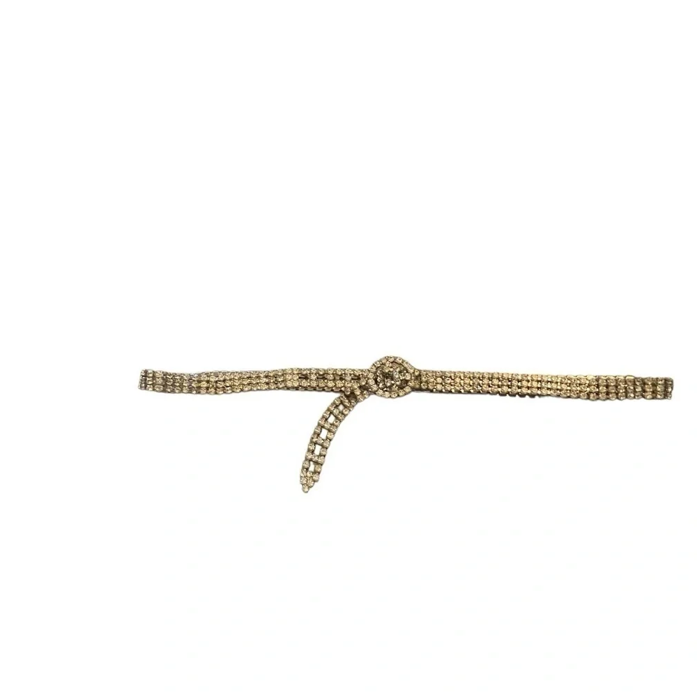Vintage Silver Sparkling Prong Set Rhinestone Bling Belt Glam party